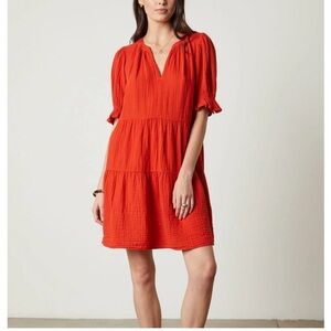 Velvet by Graham and Spencer Susie Cotton Gauze Red Dress